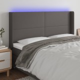 VidaXL Tăblie de pat cu LED, gri, 163x16x118/128 cm, piele ecologică