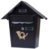 Cutie postala eleganta din metal negru, design clasic cu emblema aurie, rezistenta la intemperii, 38x38x10cm Household NewTrend