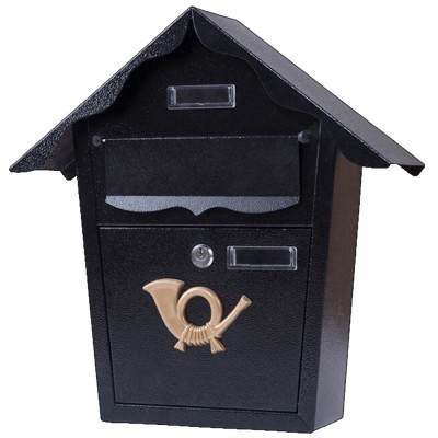 Cutie postala eleganta din metal negru, design clasic cu emblema aurie, rezistenta la intemperii, 38x38x10cm Household NewTrend foto