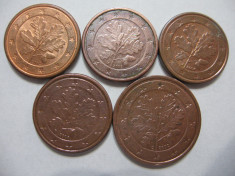 Germania (8) - 1 Euro Cent 2002 D, F, 2004 F, J, 2 Euro Cent 2002 D foto