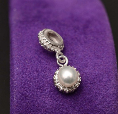 Talisman din argint cu Pandantiv Perla Eleganta si Cristal CHA1022 foto