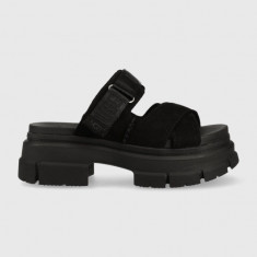 UGG papuci din piele Ashton Slide femei, culoarea negru, cu platforma, 1136765