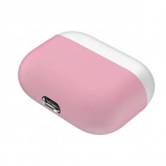 Husa protectie silicon casti AirPods Pro, roz cu alb, carcasa 2 piese foto