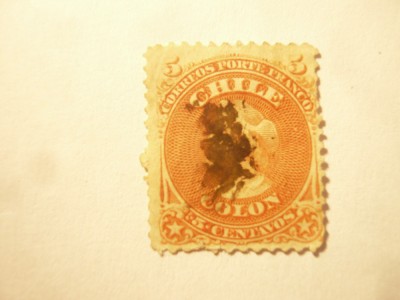 Timbru Chile 1867 - Cap Columb , 5c stampilat foto