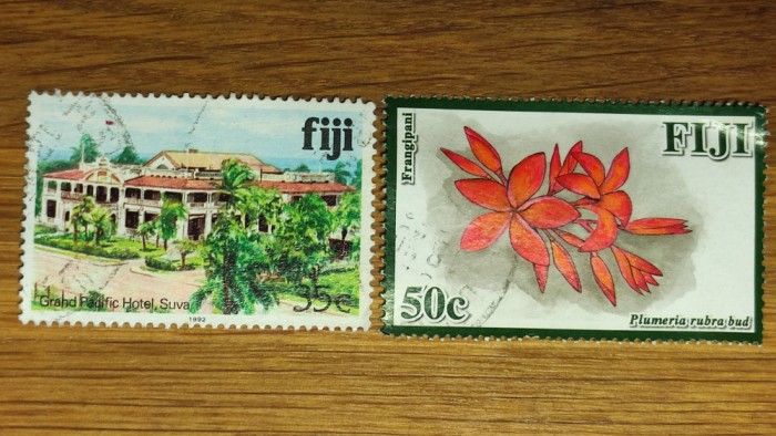 Fiji - set 2 timbre exotice folosite stampilate - 50 + 35 cents 1992 - frumoase!