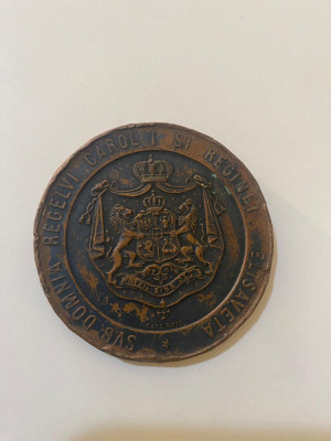 Medalie Regele Carol I - Liceul din Turnu Severin 1890 Stema Regala foto