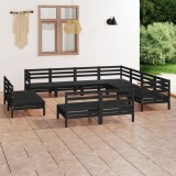 vidaXL Set mobilier de grădină, 11 piese, negru, lemn masiv de pin 3083158
