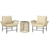 Outsunny Set mobilier de grădină din Polyrattan, mobilier outdoor pentru balcon pentru 2 persoane, 3 piese cu 2 scaune, măsuță laterală, perne | Aosom