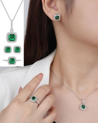 Set Colier, Inel Si Cercei Din Argint 925, Piatra Verde Zirconiu, Inspirat De foto