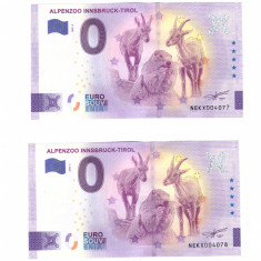 Bancnote souvenir 0 euro Austria Alpenzoo Innsbruck-Tirol 2022-3, UNC, consecuti