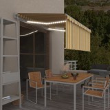 vidaXL Copertină automată cu stor&amp;LED&amp;senzor v&acirc;nt galben&amp;alb 3,5x2,5 m 3069293