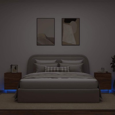 vidaXL Noptiere cu lumini LED, 2 buc., stejar maro, lemn prelucrat foto
