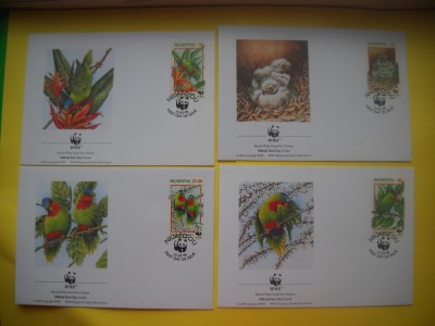 HOPCT PLIC FDC S NR 258 SET 4 FDC FAUNA-PAPAGAL CU COROANA ALBASTRA -NIUAFO 1998 foto