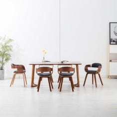 vidaXL Scaun de bucătărie, 6 buc., gri &icirc;nchis, textil și lemn curbat