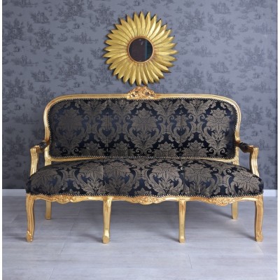 Sofa baroc din lemn masiv auriu cu tapiterie din matase albastra CAT361A34 foto