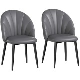 HOMCOM Set 2 Scaune din Piele Ecologică PU, cu Picioare din Oțel și Spătar, 52x54x79 cm, Gri &Icirc;nchis | Aosom Romania