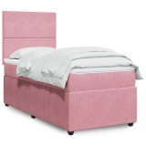 VidaXL Pat box spring cu saltea, roz, 100x200 cm, catifea