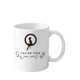Cana din ceramica haioasa, cu mesaj inspirational/motivational, alba, 330 ml, model Follow your Dreams