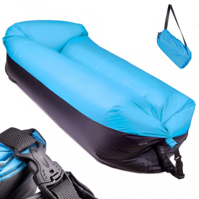 Saltea Autogonflabila &amp;quot;Lazy Bag&amp;quot; tip sezlong, 185 x 70cm, culoare Negru-Albastru, pentru camping, plaja sau piscina AVX-KX5566 foto