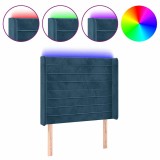 Cumpara ieftin Tablie de pat cu LED, albastru inchis, 83x16x118/128cm, catifea