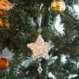 Ornament pentru bradul de Craciun - stea- irizat, acrilic - cu agatatoare - 2 forme: fulg si stea, Oem