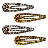 Set 4 Clame de Păr Metalice cu Model Leopard, 7 cm, Ecru și Galben Mustar, CMCLASS
