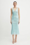 Bardot rochie culoarea turcoaz, midi, mulată, 59272DB