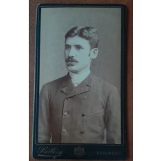 Fotografie tip CDV, barbar cu mustata, inceput de secol XX