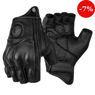 Manusi moto/atv/bicicleta piele fara degete MotoWolf, protectie carbon, unisex, negru foto