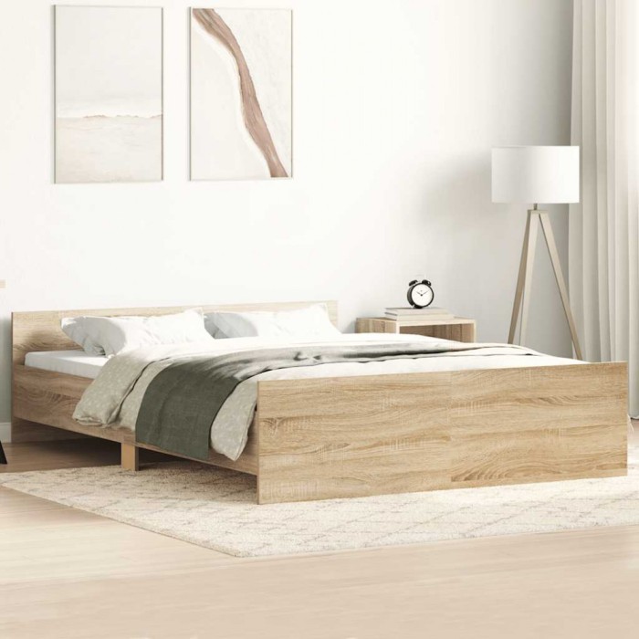 vidaXL Cadru pat cu tăblie la cap/picioare, stejar sonoma, 150x200 cm 3203756