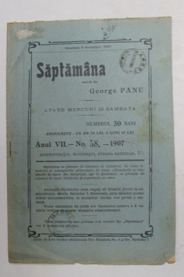 SAPTAMANA , REVISTA , APARE MIERCURI SI SAMBATA , ANUL VII , NO. 58 , 1907 foto