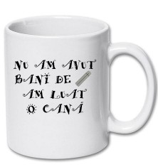Cana alba personalizata &quot; Nu am avut bani de termos, am luat o cana&quot;, INOVATIX&reg;. 330ml