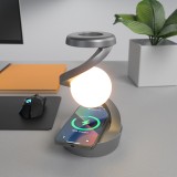 Lampa inteligenta rotativa ZYTEQ&reg;️ birou/noptiera, control multiplu, senzor miscare, RGB, lumina de noapte, wireless charger, baterie, gri