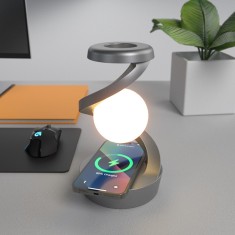 Lampa inteligenta rotativa ZYTEQ&reg;️ birou/noptiera, control multiplu, senzor miscare, RGB, lumina de noapte, wireless charger, baterie, gri