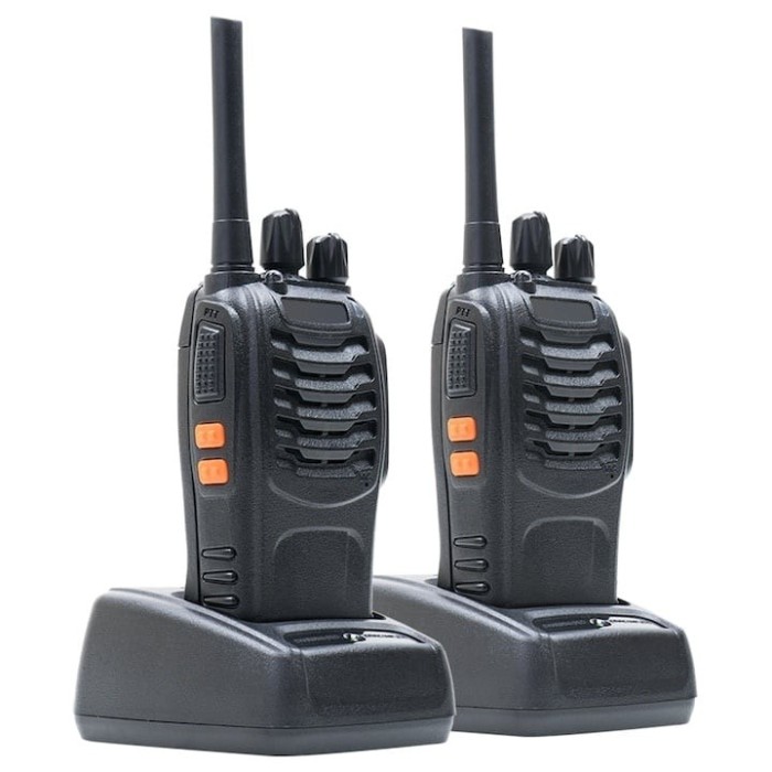 Set 2 bucati statie radio, programabila, cu acumulatori, incarcatoare si casti incluse, 0.5W, ASQ, TOT, VOX, portabile, negru