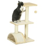 PawHut Ansamblu pentru Pisici cu 3 Nivele și Covor pentru Zg&acirc;riat &icirc;n Formă de Arc, 40x35x72 cm, Alb Crem | Aosom Romania