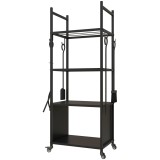 Outsunny Suport pentru Lemne de Foc de Interior și Exterior cu Roți și 4 Ustensile, cu Lopățică, Vătrai, Perie și Clește, Metal, 45 x 30 x 118 cm, Neg