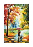 Cumpara ieftin Tablou stlizat pictat manual, La plimbare cu catelul, stilizat, 60x40cm ulei pe panza in cutit