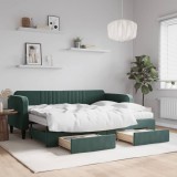 VidaXL Pat de zi cu extensie și sertare verde &icirc;nchis 80x200 cm catifea