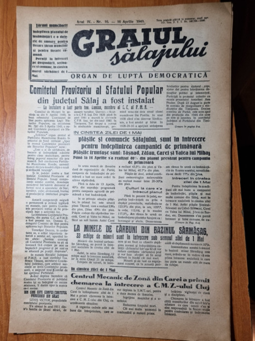 graiul salajului 16 aprilie 1949-chiaburii din jud. salaj,gospodariile agricole