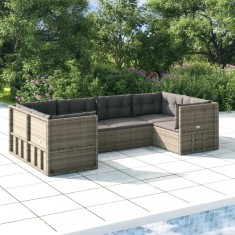 vidaXL Set mobilier de gradina cu perne, 6 piese, gri, poliratan foto