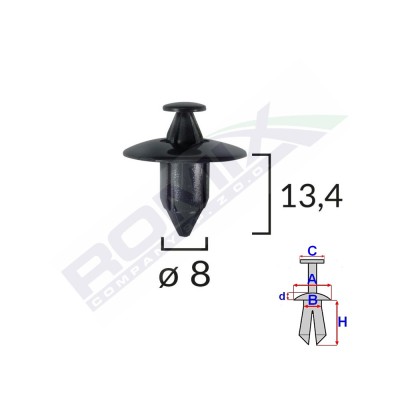 Clips Fixare Pentru Honda/Suzuki/Volvo 8X13.4Mm - Negru Set 10 Buc 135887 B16782-RMX foto