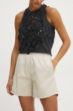 Forte Forte pantaloni scurți din bumbac culoarea bej, uni, high waist, 13541.my pants