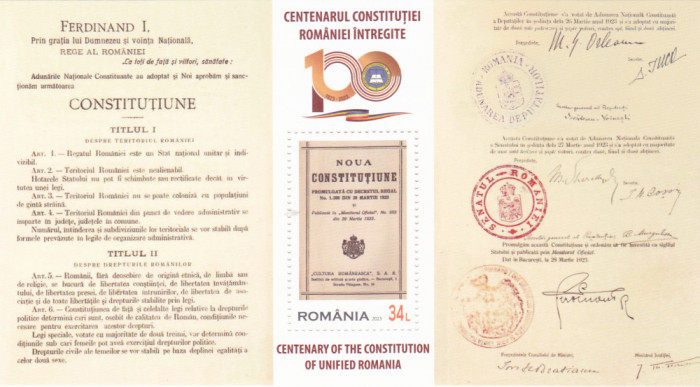 ROMANIA 2023, Centenarul Constitutiei Romaniei Intregite, Ferdinand I, MNH 2410a
