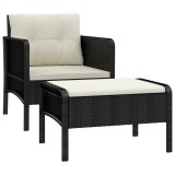 Cumpara ieftin Set sezlonguri de gradina, 2 piese, cu perne, negru, poliratan
