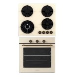 Pachet incorporabil rustic Studio Casa Viva Parma Glass Beige, Cuptor electric multifunctional si plita gaz, 8 functii, Ventilator, Grill, Clasa A, St