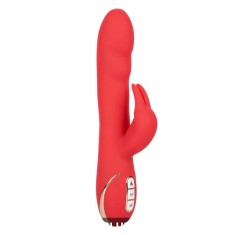 Vibrator cu stimulator JACK RABBIT Heated Silicone Ultra-Soft Rabbit, cu funcție de &icirc;ncălzire, 14 funcții de vibrație, roșu