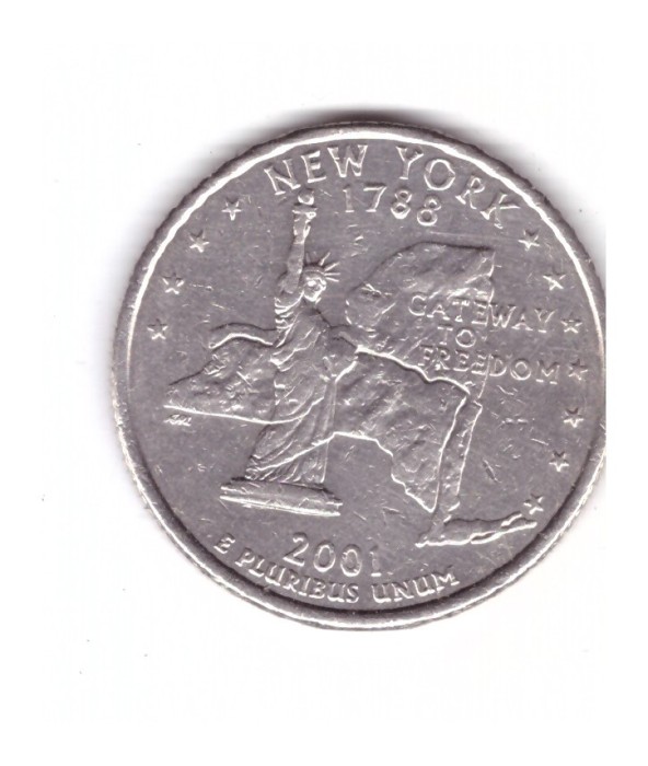 Moneda SUA 25 centi/quarter dollar 2001 D, New York 1788, stare buna, curata
