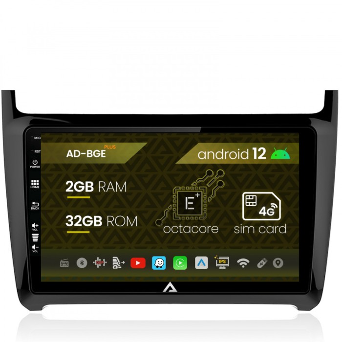 Navigatie Volkswagen Polo (2009+), Android 12, E-Octacore 2GB RAM + 32GB ROM, 9 Inch - AD-BGE9002+AD-BGRKIT033