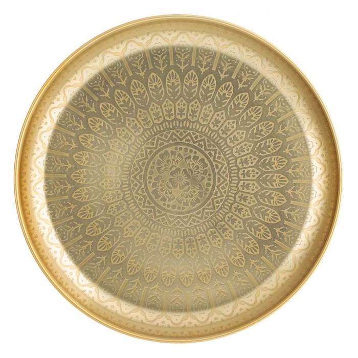 Platou Decorativ, Model Mandala, Metal, Culoare Auriu, Diametru 30cm, &Icirc;nălțime 3cm